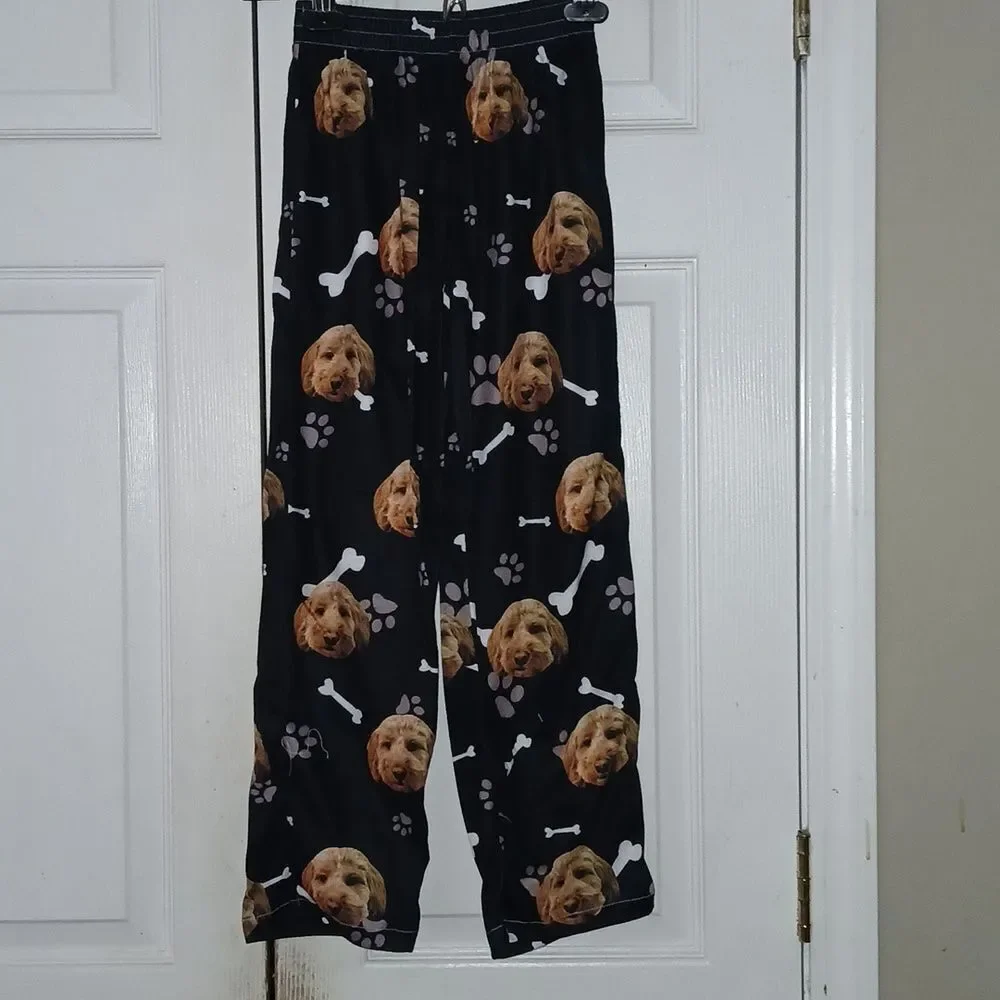 Dog face print black white  pajama bottoms Sz 8-9yrs NWOT